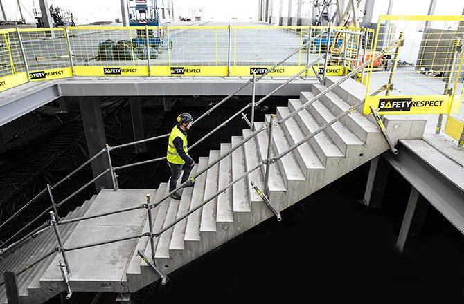 Tempoary edge protection stairs at construction site in UK